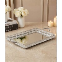 ZEYVE SQUARE STONE DESIGNED RECTANGULAR TRAY, LARGE, 51x31x6cm.